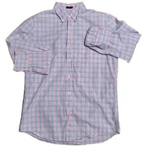 J Crew Flex Washed Slim Fit Plaid Shirt Men's Size M Pink‎ Blue Button Down